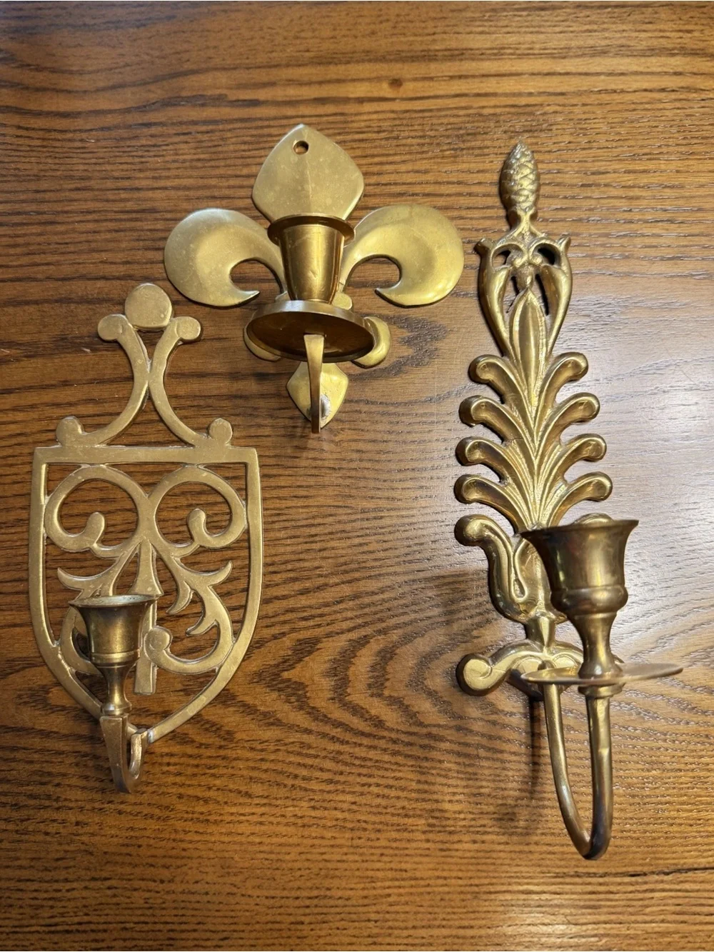 Vintage Wall Sconces Set of 3 Brass Gold Tone